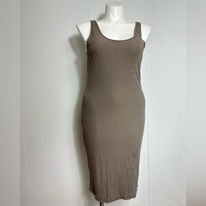 NWT Capella Women's Taupe Sz 3XL Ribbed  Bodycon Midi Dress Sleeveless
